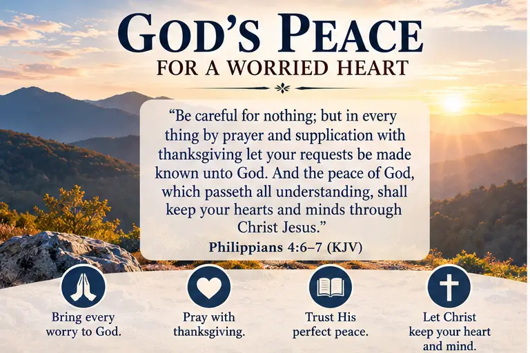 Philippians 4:6–7 KJV infographic about prayer and peace