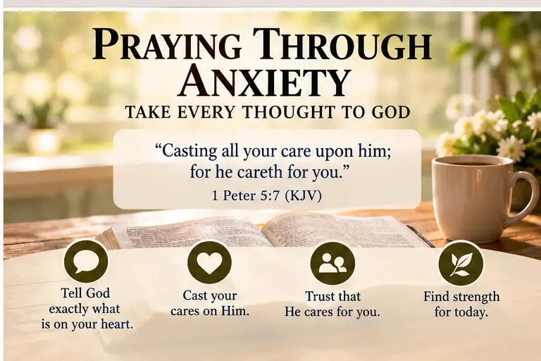 1 Peter 5:7 KJV infographic about casting cares on God