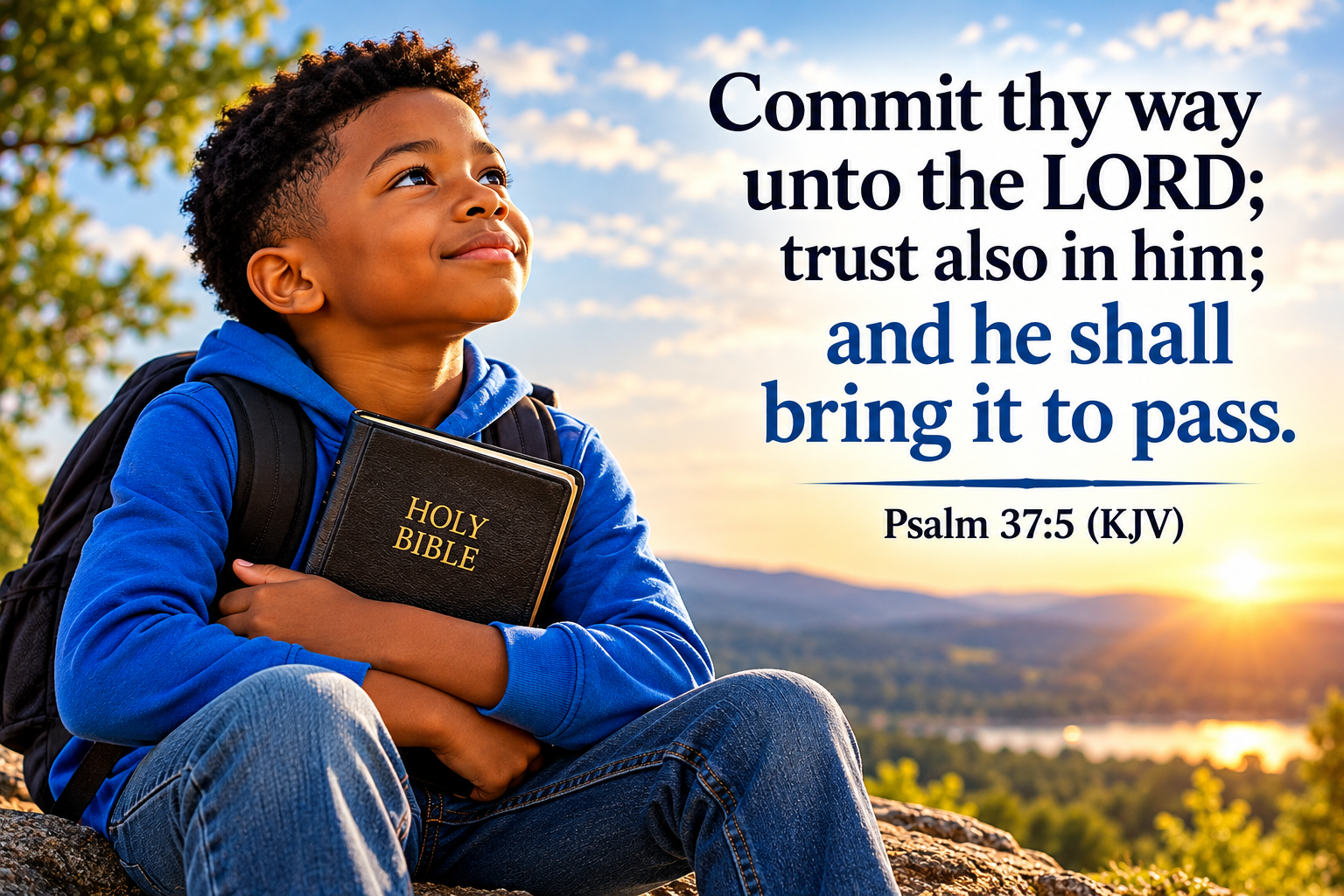 Teenage boy holding a Bible — Psalm 37:5 KJV
