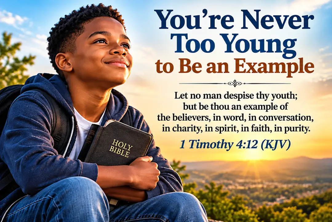 Teenage boy with Bible — 1 Timothy 4:12 KJV